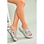 fox SHOES U296444003 Gümüş Kalın Tabanlı Kadın Terlik, Gümüş-Hakiki Deri, 39