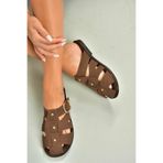 fox SHOES U458334202 Kahverengi Süet Önü Kapalı Kadın Terlik, Kahverengi-Süet, 38