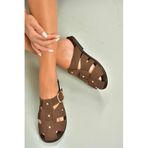 fox SHOES U458334202 Kahverengi Süet Önü Kapalı Kadın Terlik, Kahverengi-Süet, 39