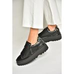 fox SHOES U555310203 Siyah Hakiki Deri Kalın Tabanlı Spor Ayakkabı Sneakers, Siyah-Hakiki Deri, 38