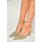fox SHOES U614633414 Altın Sim Kalın Topuklu Abiye Ayakkabı, Altın-Sim, 36