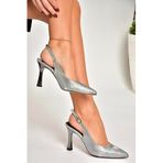 fox SHOES U676089207 Platin Yılan Baskı İnce Topuklu Kadın Ayakkabı, Platin-Yılan Baskı, 36