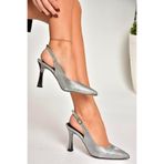 fox SHOES U676089207 Platin Yılan Baskı İnce Topuklu Kadın Ayakkabı, Platin-Yılan Baskı, 37