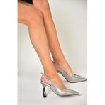 fox SHOES U676289214 Platin Sim Kalın Topuklu Abiye Ayakkabı, Platin-Sim, 39