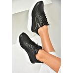 fox SHOES U702020709 Siyah Kalın Tabanlı Spor Ayakkabı Sneakers, Siyah-Suni Deri, 40