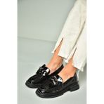 Fox Shoes U704137508 Siyah Rugan Loafer Makosen Kadın Ayakkabı