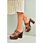 fox SHOES U820376609 Kahverengi Kalın Topuklu Kadın Terlik, Kahverengi-Suni Deri, 39