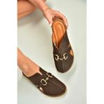 Fox Shoes U944150403 Kahverengi Hakiki Deri Önü Kapalı Kadın Terlik