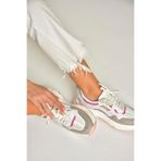 fox SHOES U973568209 Beyaz/Lila Kalın Tabanlı Spor Ayakkabı Sneakers, Beyaz/Lila-Suni Deri, 39