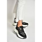 fox SHOES U973568209 Siyah Kalın Tabanlı Spor Ayakkabı Sneakers, Siyah-Suni Deri, 39