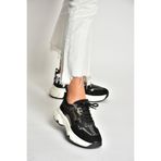 fox SHOES U973568209 Siyah Kalın Tabanlı Spor Ayakkabı Sneakers, Siyah-Suni Deri, 40