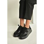 fox SHOES V274949109 Siyah Kalın Tabanlı Spor Ayakkabı Sneakers, Siyah-Suni Deri, 36