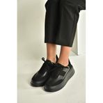 fox SHOES V274949109 Siyah Kalın Tabanlı Spor Ayakkabı Sneakers, Siyah-Suni Deri, 37