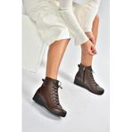 fox SHOES V324245103 Kahverengi Hakiki Deri Bağcıklı Klasik Kadın Bot, Kahverengi-Hakiki Deri, 38