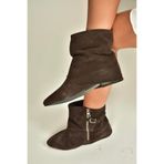 Fox Shoes V380518102 Kahverengi Süet Düz Taban Fermuar Detaylı Kadın Bot