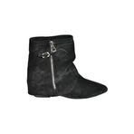fox SHOES V380518102 Siyah Süet Düz Taban Fermuar Detaylı Kadın Bot, Siyah-Süet, 36