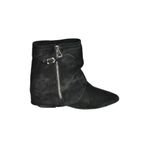 fox SHOES V380518102 Siyah Süet Düz Taban Fermuar Detaylı Kadın Bot, Siyah-Süet, 38