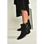fox SHOES V380614202 Siyah Hakiki Deri Süet Fermuar Detaylı Günlük Kadın Bot, Siyah-Süet, 37