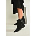 fox SHOES V380614202 Siyah Hakiki Deri Süet Fermuar Detaylı Günlük Kadın Bot, Siyah-Süet, 38