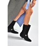 fox SHOES V380625502 Siyah Süet Püskül Detaylı Kadın Bot, Siyah-Süet, 37