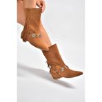 fox SHOES V380625502 Taba Süet Püskül Detaylı Kadın Bot, Taba-Süet, 39