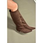 Fox Shoes V404012302 Kahverengi Süet Kısa Topuklu Kadın Çizme