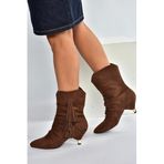 fox SHOES V404022202 Kahverengi Süet Alçak Topuklu Püsküllü Kadın Bot, Kahverengi-Süet, 38