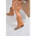 Fox Shoes V404041002 Taba Süet Kalın Topuklu Kadın Bot
