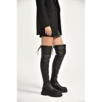 Fox Shoes V404602009 Siyah Suni Deri Dizüstü Streç Çorap Çizme