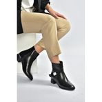 fox SHOES V518047009 Siyah Kalın Alçak Topuklu Kadın Bot, Siyah-Suni Deri, 39