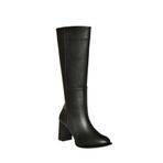 fox SHOES V590179609 Siyah Kalın Topuklu Klasik Kadın Çizme, Siyah-Suni Deri, 38