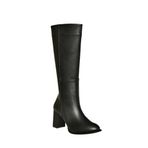 fox SHOES V590179609 Siyah Kalın Topuklu Klasik Kadın Çizme, Siyah-Suni Deri, 39
