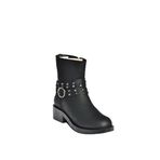 fox SHOES V674121209 Siyah Alçak Topuklu Fermuarlı Kadın Bot, Siyah-Suni Deri, 37