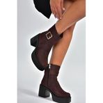 fox SHOES V726446602 Kahverengi Süet Kalın Topuklu Kadın Bot, Kahverengi-Süet, 40