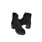 fox SHOES V726681502 Siyah Süet Kalın Topuklu Bağcıklı Kadın Bot, Siyah-Süet, 39