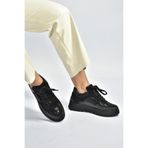 fox SHOES V820720309 Siyah Kalın Tabanlı Spor Ayakkabı Sneakers, Siyah-Suni Deri, 39
