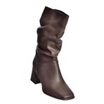 fox SHOES V848256709 Kahverengi Kalın Topuklu Büzgülü Kadın Bot, Kahverengi-Suni Deri, 39