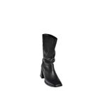 fox SHOES V848256709 Siyah Kalın Topuklu Büzgülü Kadın Bot, Siyah-Suni Deri, 38