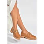 Fox Shoes V944082303 Taba Hakiki Deri Kalın Taban Tokalı Makosen Günlük Ayakkabı
