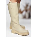 fox SHOES V973222209 Bej Kalın Tabanlı Kadın Binici Çizmesi, Bej-Suni Deri, 36