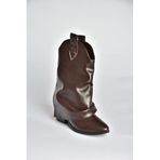 fox SHOES V973601009 Kahverengi Kalın Topuklu Western Kovboy Kadın Bot, Kahverengi-Suni Deri, 37