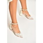 Fox Shoes Y246061509 Sedef Çiçek Motifli Kalın Topuklu Gelin Ayakkabısı