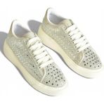 Fox Shoes Y444708402 Gümüş Süet Taş Detaylı Kadın Spor Ayakkabı Sneakers