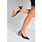 Fox Shoes Y676198104 Siyah Kumaş Taşlı Alçak Topuklu Kadın Abiye Ayakkabı
