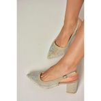 Fox Shoes Y820403014 Altın Sim Kalın Topuklu Abiye Ayakkabı, 37, Y8204030, Altın-Sim, Kadın