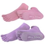 FOX-TECH Kadınlar için yoga çorabı, 2 Parre kaymaz durdurucu çorap, ABS çorap, yoga, pilates, hastane, kaymaz terlik, durdurucu çorap, ev, egzersiz, spor, 35-39, Lila+Rosa, Einheitsgröße