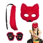 Fox Yüz Kapak Kuyruk Seti, Fox Kostüm Seti - Yumuşak Kürklü Giyim Yüz Kapak Kuyruk Pençe Eldivenleri Seti,Cosplay aksesuarları, Cadılar Bayramı için Komik Hayvan Kostümü