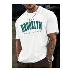 FoxSkin Sportswear&Company 1898 Brooklyn Tişört - Beyaz Baskılı Oversize Yazlık Kısa Kol T-Shirt Bisiklet Yaka