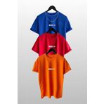 FoxSkin Sportswear&Company 3'lü Brooklyn Tişört - Turuncu Kırmızı Sax Mavi Baskılı Oversize Yazlık T-Shirt Bisiklet Yaka