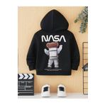 FoxSkin Sportswear&Company Nasa Bear Pamuklu Çocuk Sweatshirt - Siyah Baskılı Kız Erkek Çocuk Kışlık Cepli Kapüşonlu